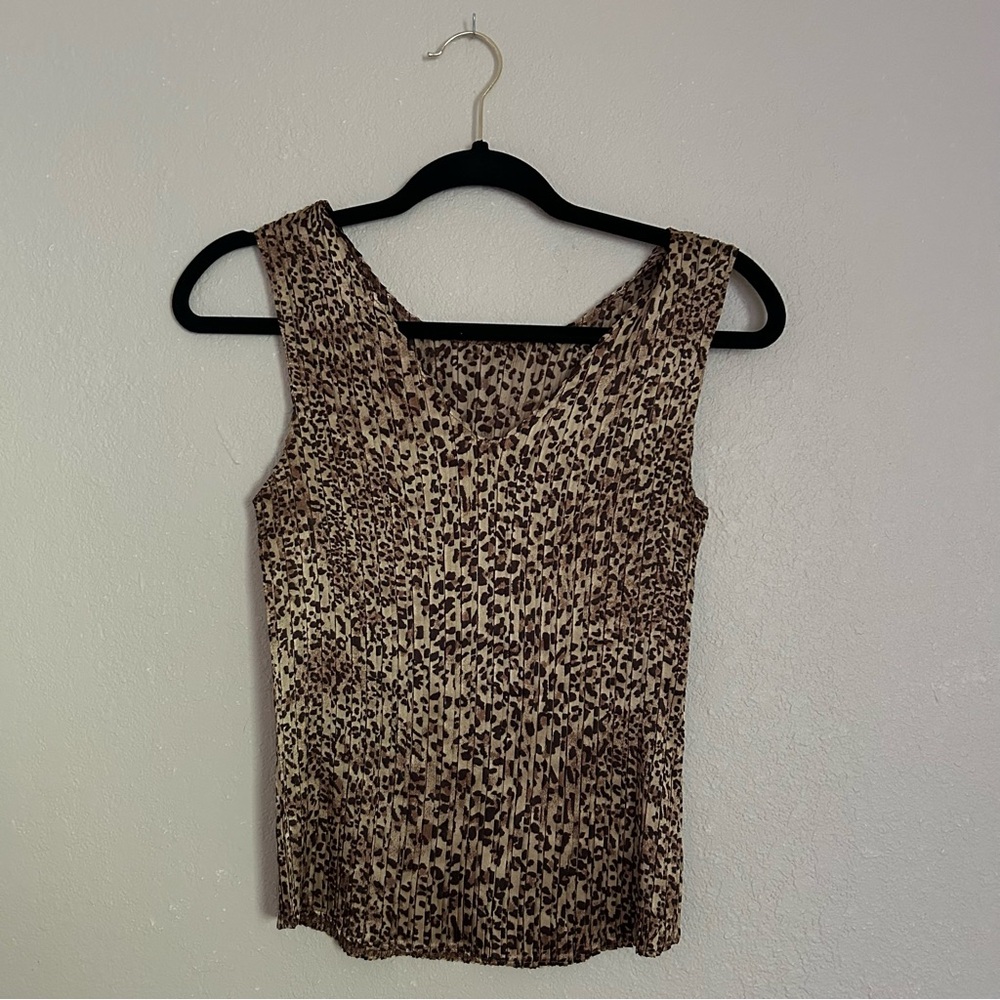 Pleated Leopard Print Tank Top